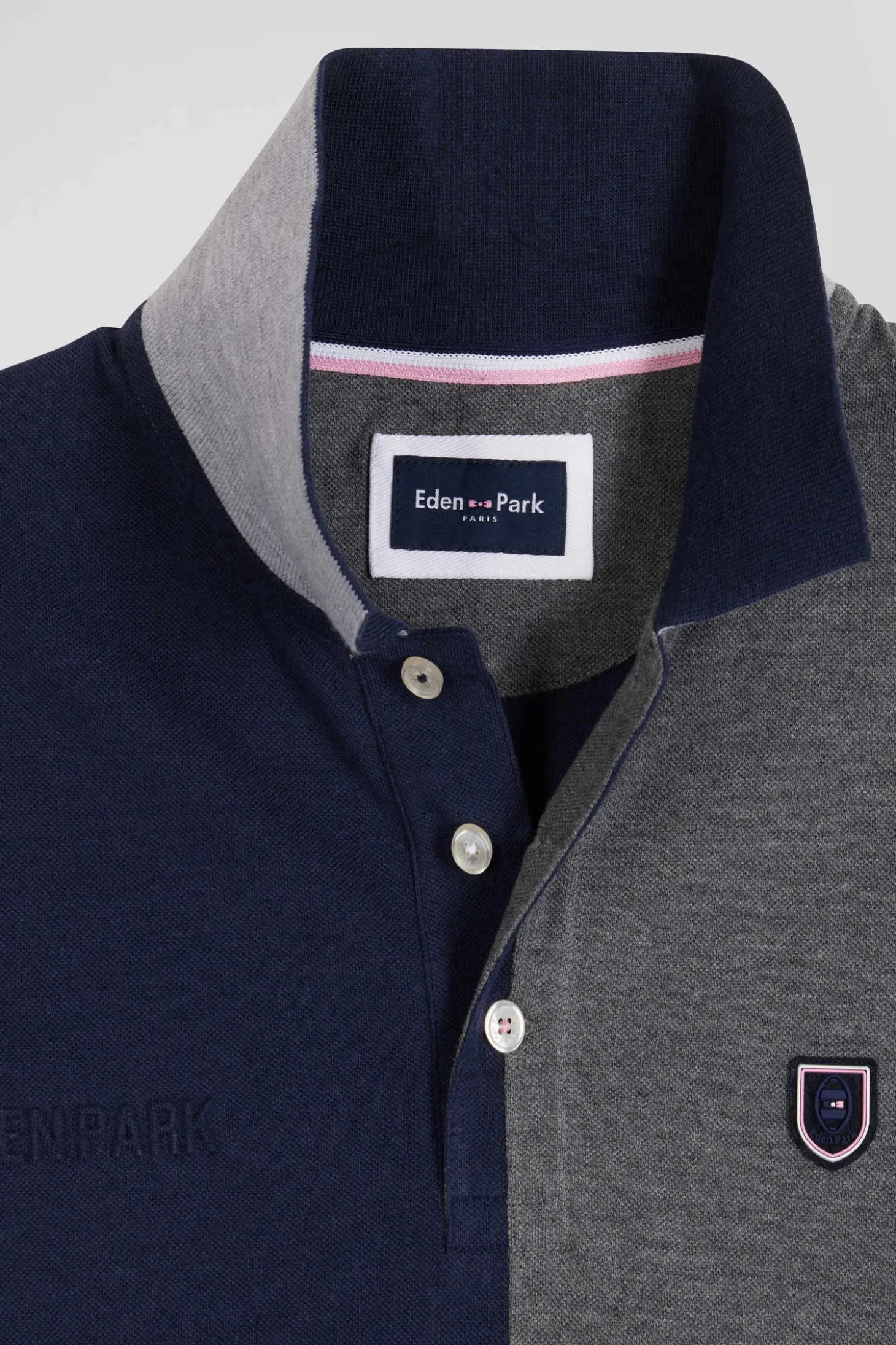 Regular grey colorblock short-sleeved cotton piqué polo shirt