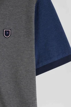 Regular grey colorblock short-sleeved cotton piqué polo shirt