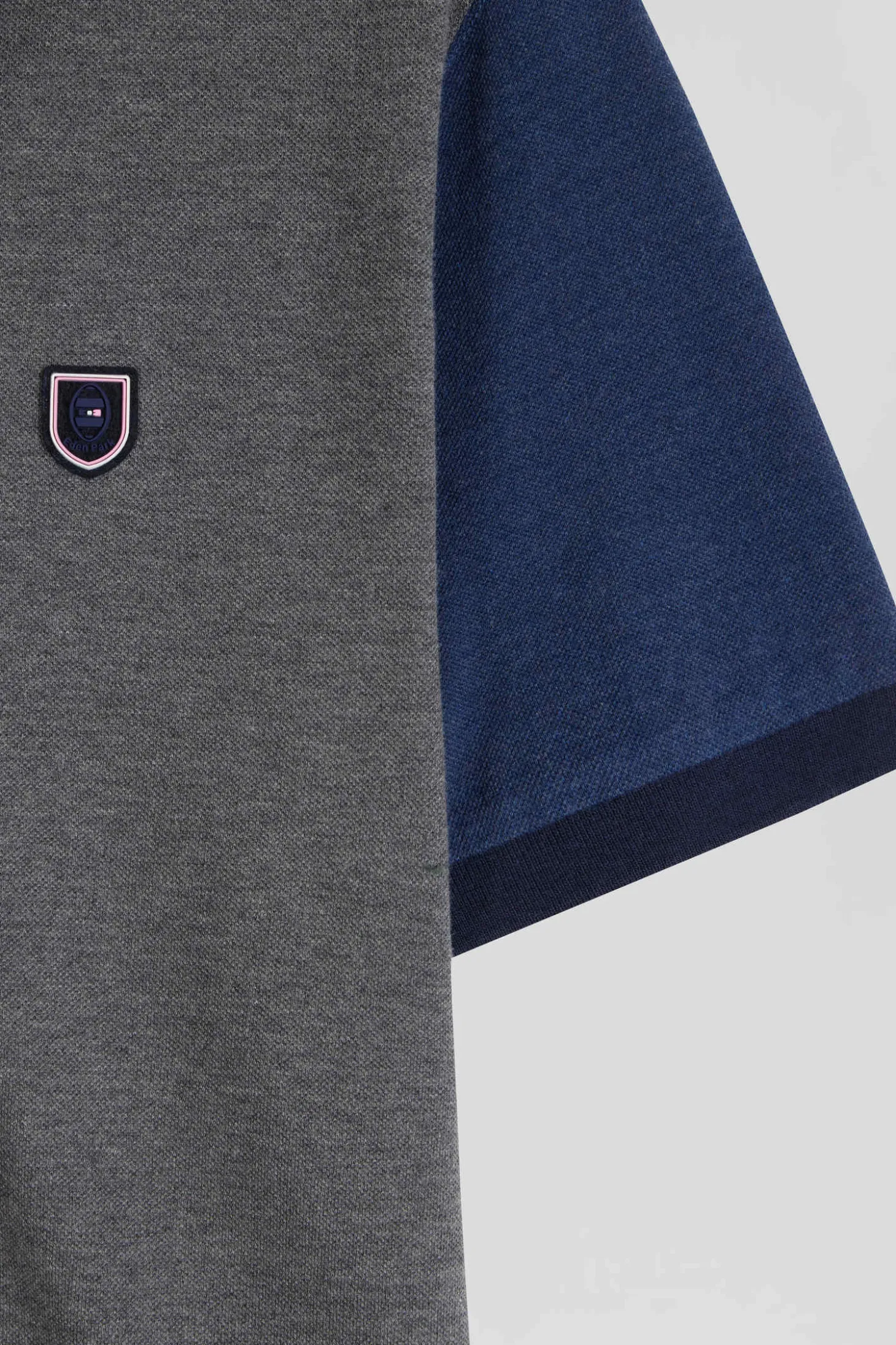 Regular grey colorblock short-sleeved cotton piqué polo shirt