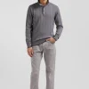 Regular grey cotton and cashmere jumper with rugby shirt collar