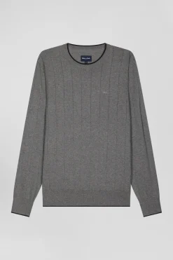Regular grey cotton and cashmere crew neck jumper