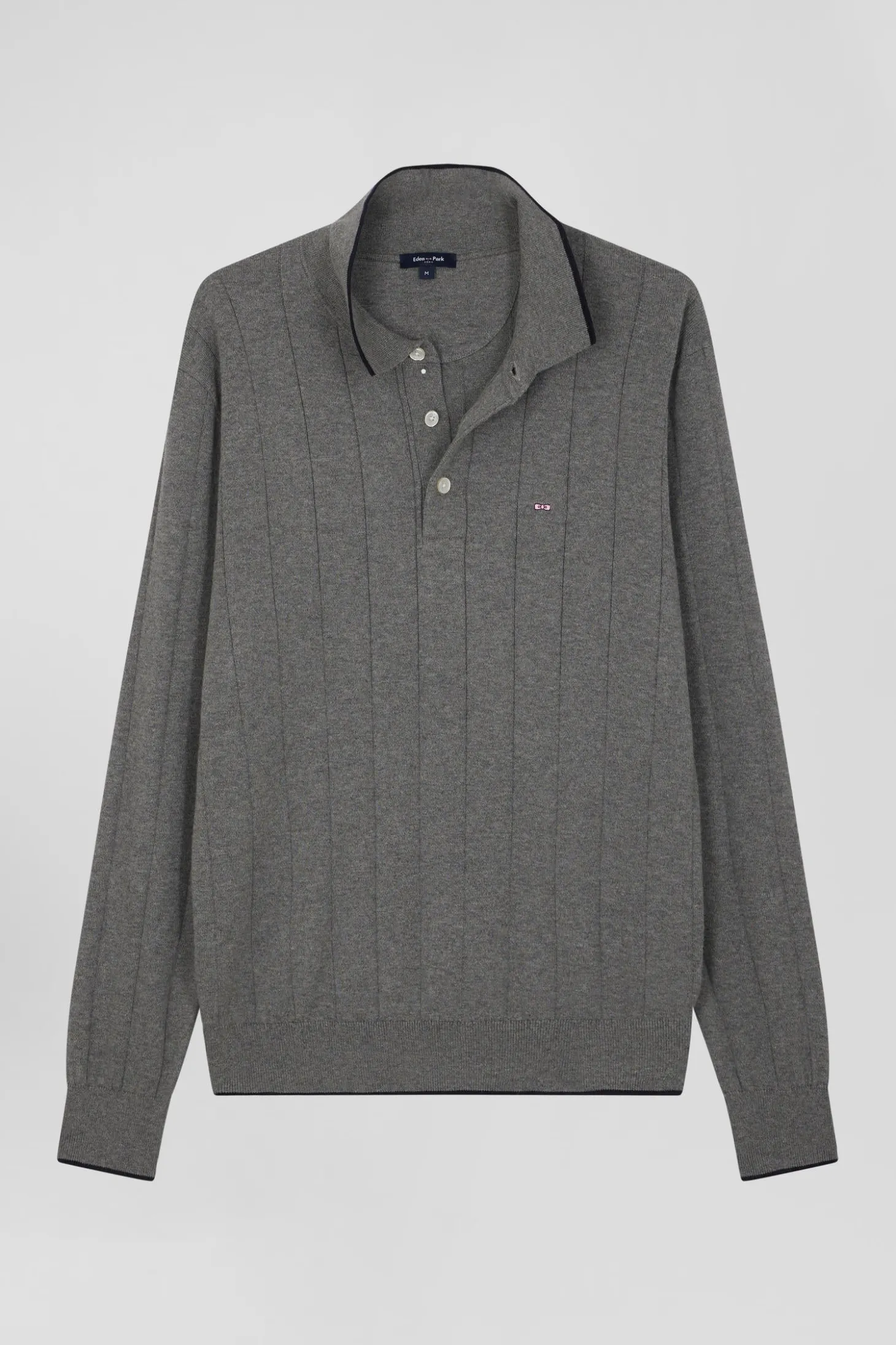 Regular grey cotton and cashmere jumper with rugby shirt collar