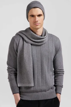Regular grey cotton and cashmere crew neck jumper