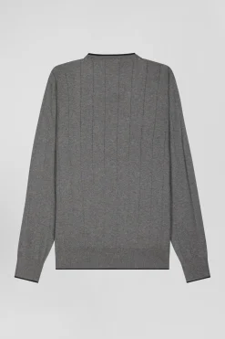 Regular grey cotton and cashmere crew neck jumper