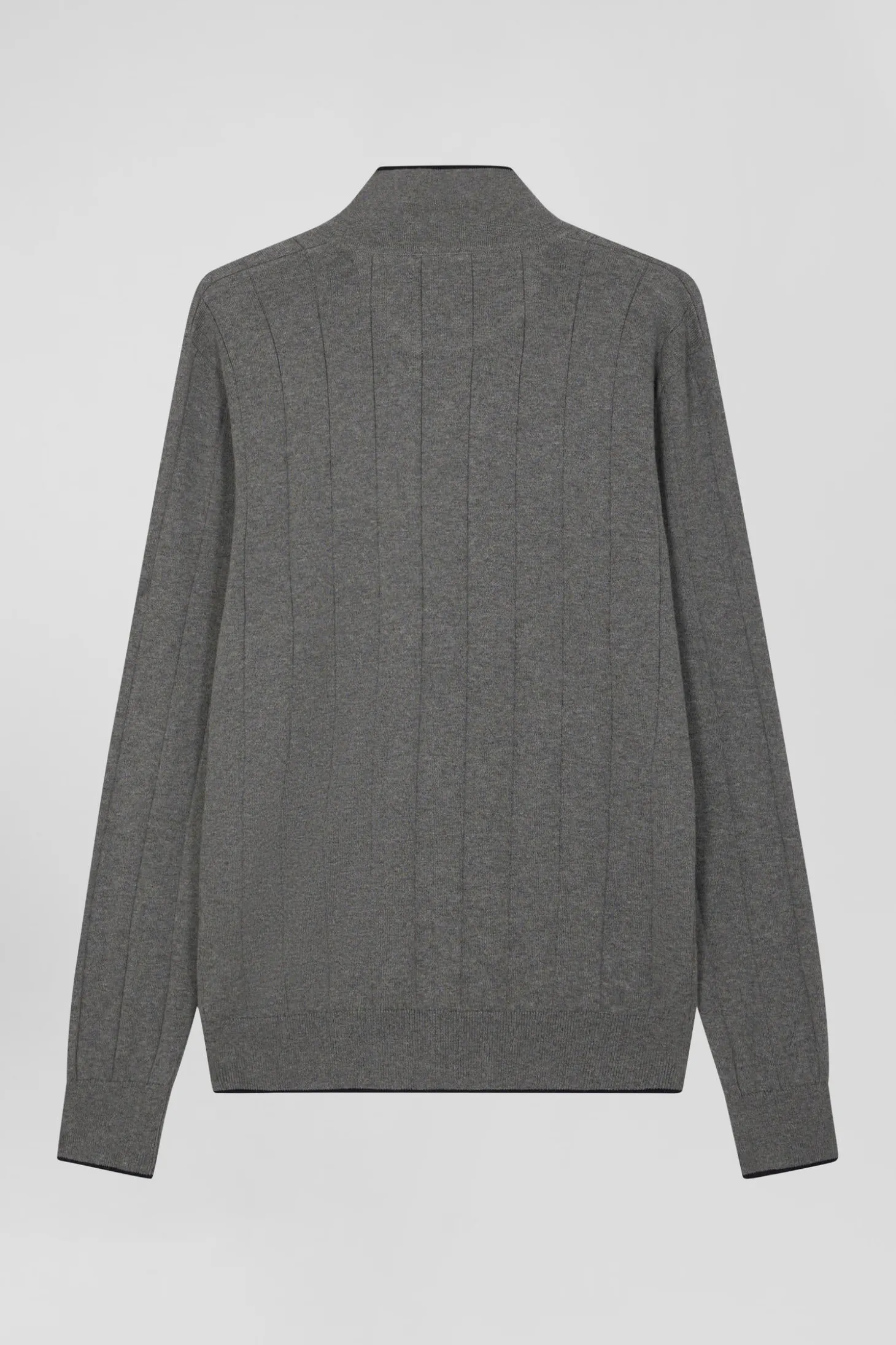 Regular grey cotton and cashmere jumper with rugby shirt collar