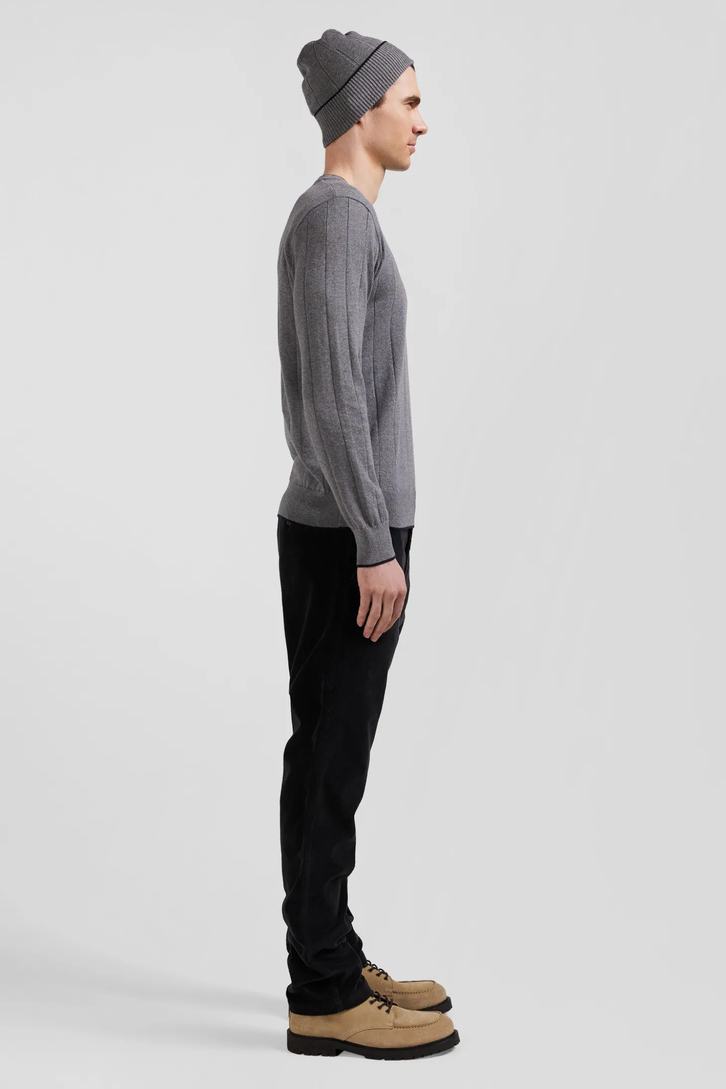 Regular grey cotton and cashmere crew neck jumper