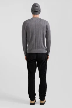 Regular grey cotton and cashmere crew neck jumper