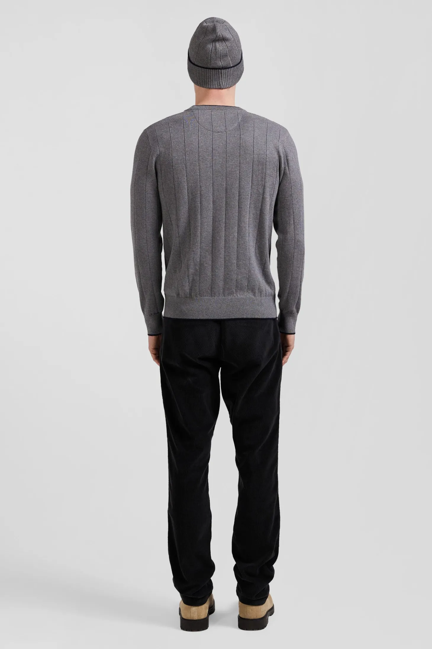 Regular grey cotton and cashmere crew neck jumper
