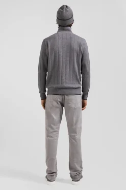 Regular grey cotton and cashmere jumper with rugby shirt collar