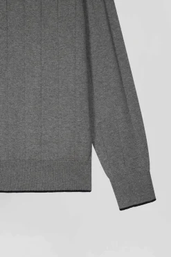Regular grey cotton and cashmere crew neck jumper