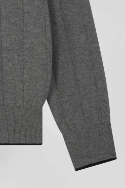 Regular grey cotton and cashmere jumper with rugby shirt collar