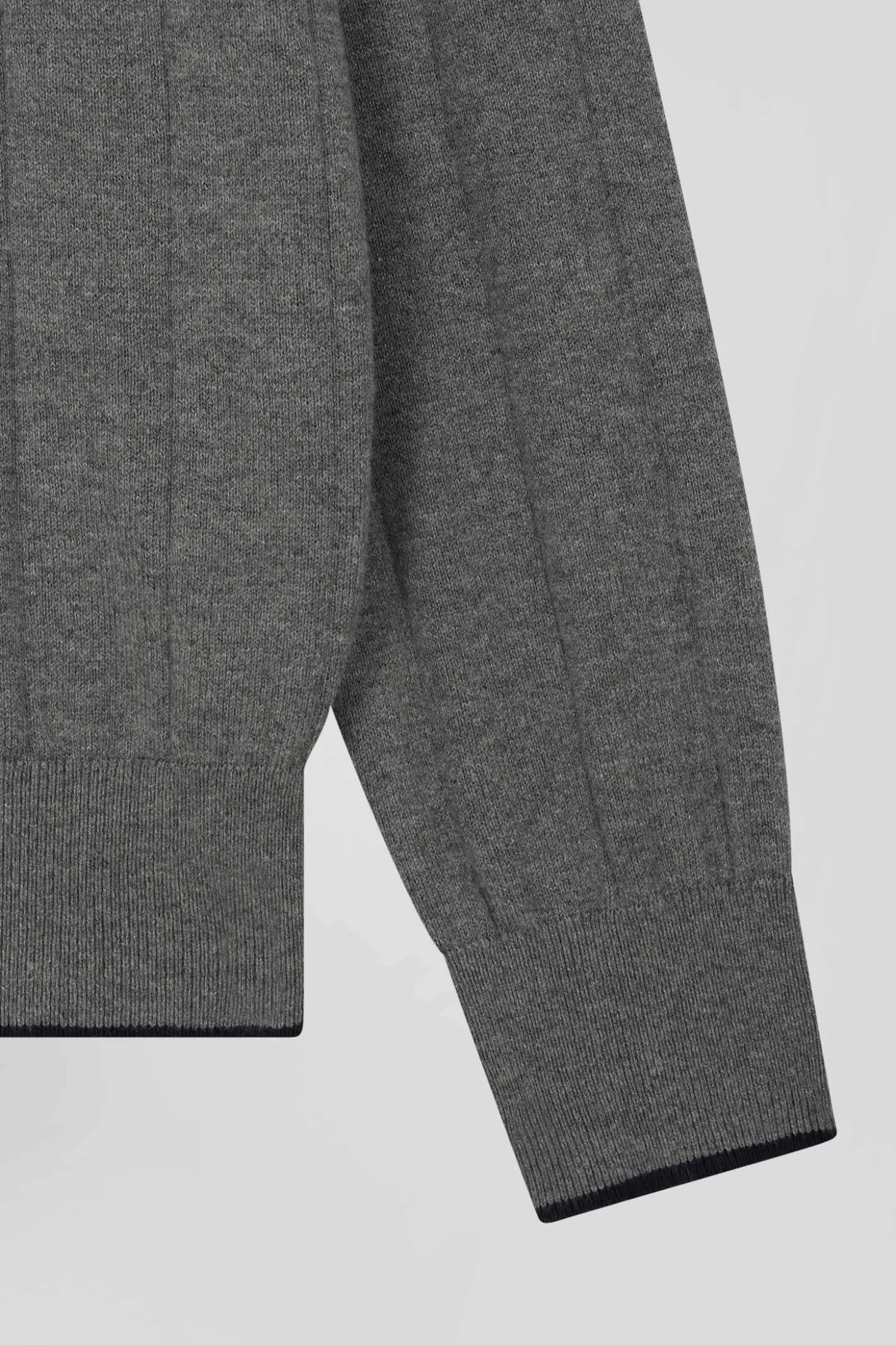 Regular grey cotton and cashmere jumper with rugby shirt collar