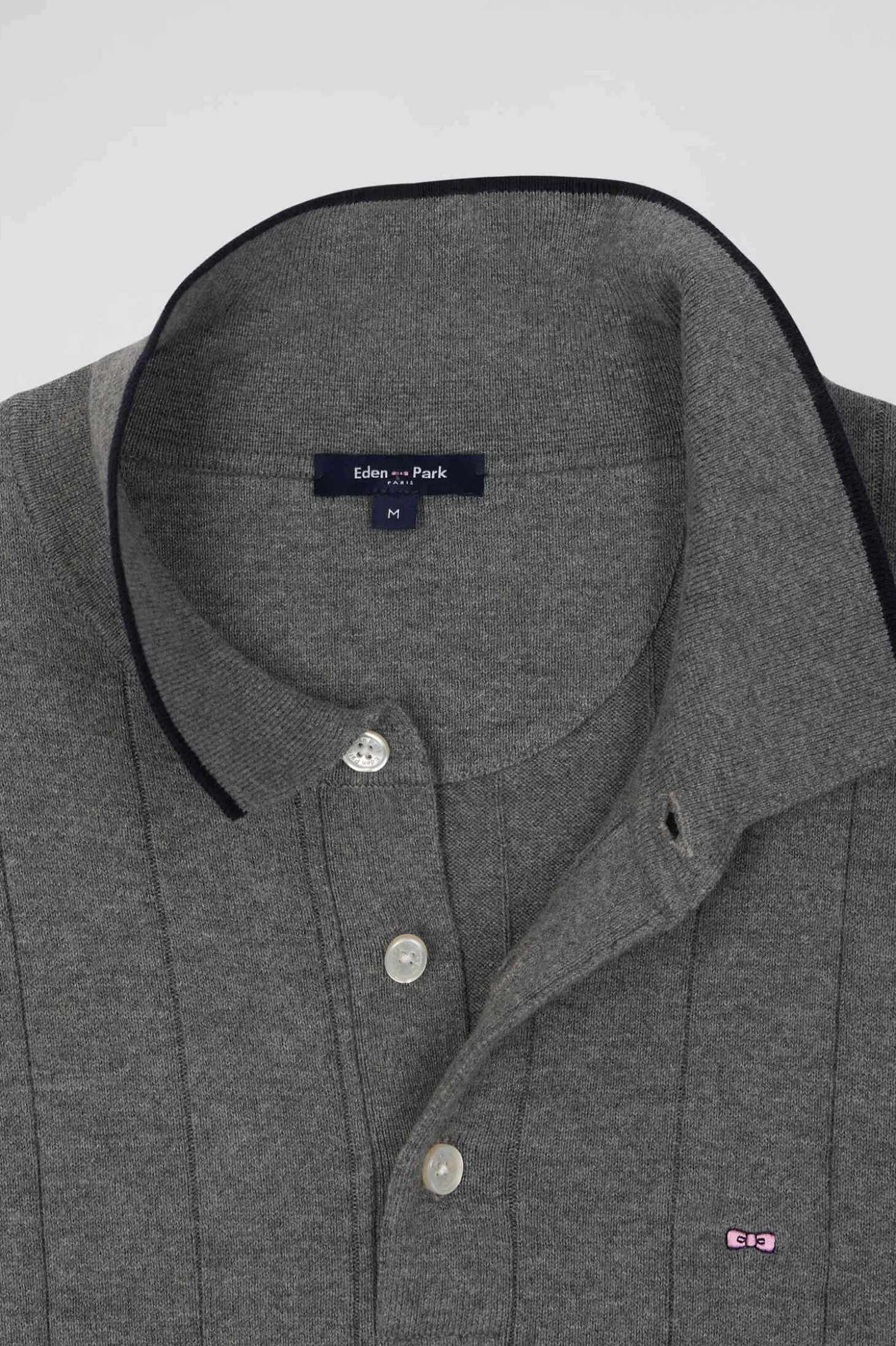 Regular grey cotton and cashmere jumper with rugby shirt collar