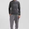 Regular grey cotton crew neck jumper with knit patterns