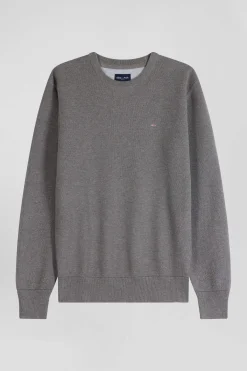 Regular grey cotton crew neck jumper