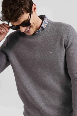 Regular grey cotton crew neck jumper
