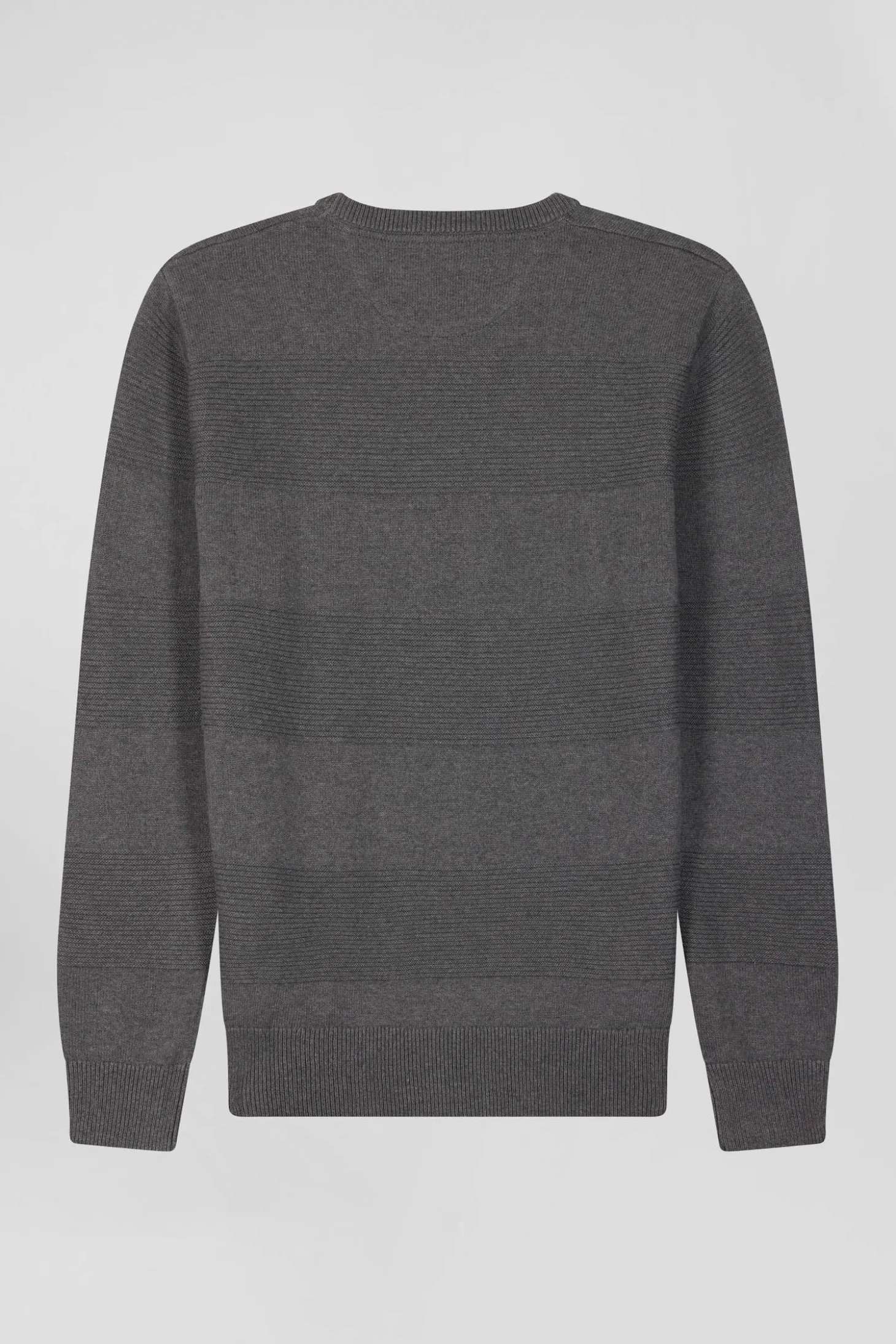 Regular grey cotton crew neck jumper with knit patterns