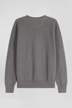 Regular grey cotton crew neck jumper