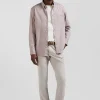 Regular grey cotton poplin shirt with button-down collar and printed elbow patches
