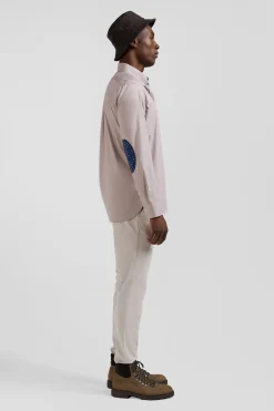 Regular grey cotton poplin shirt with button-down collar and printed elbow patches