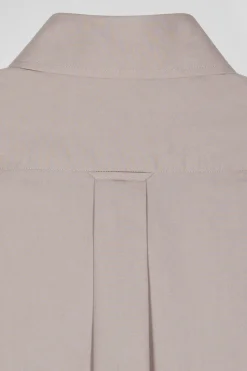 Regular grey cotton poplin shirt with button-down collar and printed elbow patches