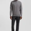 Regular grey cotton semi-zipped jumper