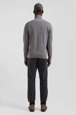 Regular grey cotton semi-zipped jumper