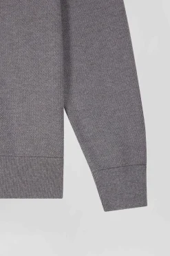 Regular grey cotton semi-zipped jumper