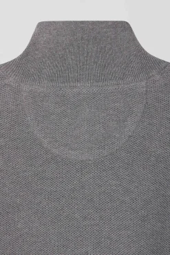 Regular grey cotton semi-zipped jumper