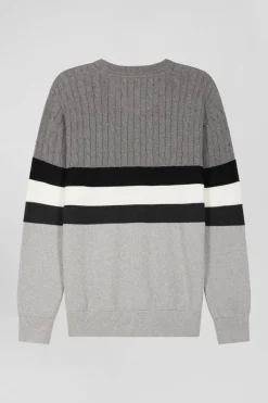 Regular grey fancy knit cotton crew neck jumper