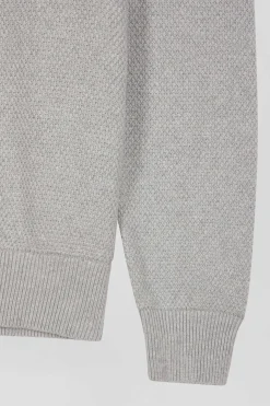 Regular grey fancy knit cotton crew neck jumper