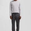 Regular grey long-sleeved cotton T-shirt