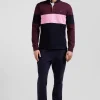 Regular grey long-sleeved colourblock cotton rugby shirt with back embroidery