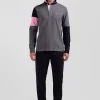 Regular grey long-sleeved cotton rugby shirt with tie fabric patchwork