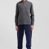 Regular grey long-sleeved cotton piqué polo shirt with tricolor details