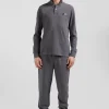 Regular grey long-sleeved cotton piqué polo shirt with pink details
