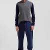 Regular grey long-sleeved cotton piqué polo shirt with jacquard collar and rubber badge