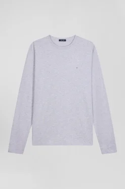 Regular grey long-sleeved cotton T-shirt