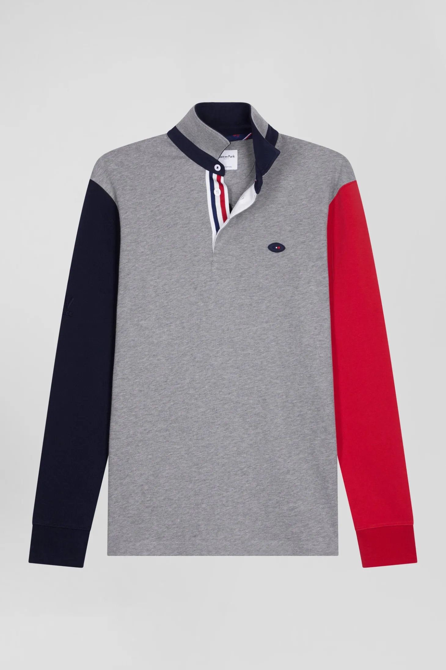 Regular grey long-sleeved cotton rugby shirt