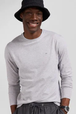 Regular grey long-sleeved cotton T-shirt