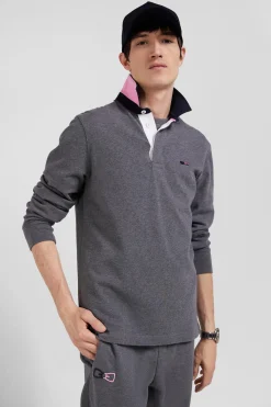 Regular grey long-sleeved cotton rugby shirt with bow tie details