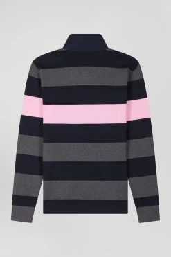 Regular grey long-sleeved striped cotton rugby shirt