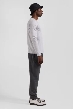 Regular grey long-sleeved cotton T-shirt