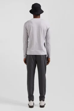 Regular grey long-sleeved cotton T-shirt