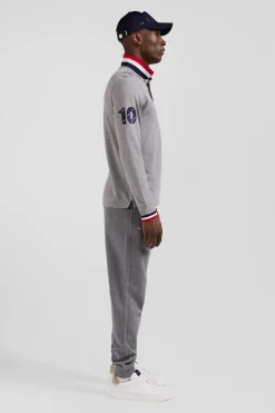 Regular grey long-sleeved cotton piqué polo shirt with XV de France embroidery