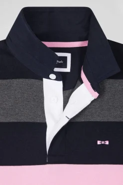 Regular grey long-sleeved striped cotton rugby shirt