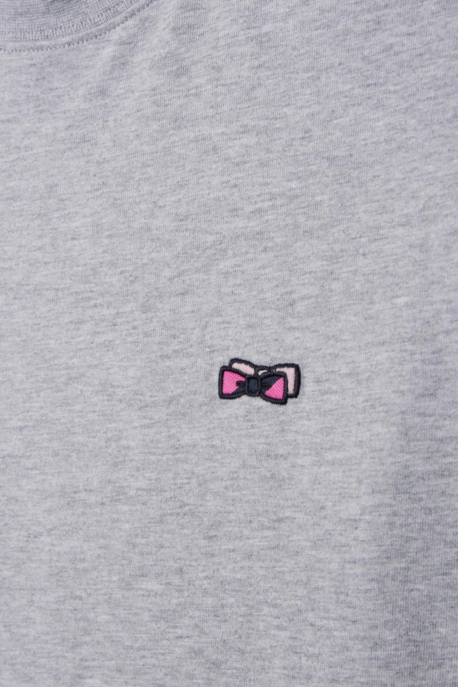 Regular grey long-sleeved cotton T-shirt with striped bow tie embroidery