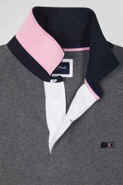 Regular grey long-sleeved cotton rugby shirt with bow tie details