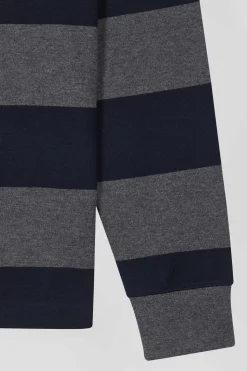 Regular grey long-sleeved striped cotton rugby shirt