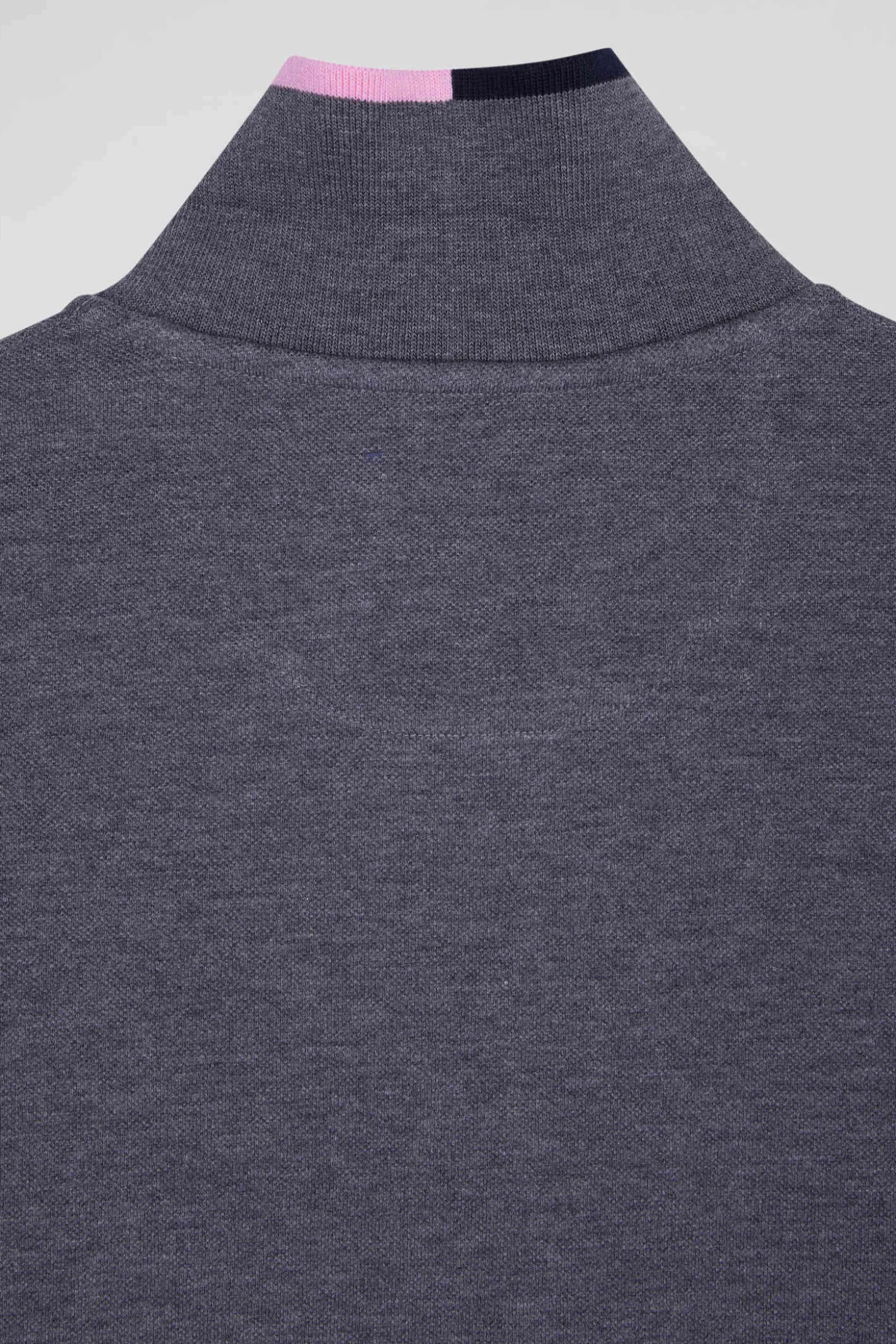 Regular grey long-sleeved cotton piqué polo shirt with pink details